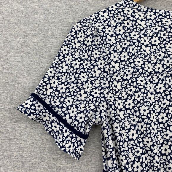 Monteau Dress Womens Small Blue Floral Criss Cross V Neck Stretch Short Sleeve - Picture 10 of 15